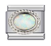 M&S Breloque à maillons italiens de 9 mm pour mois de naissance, anniversaire de mariage, anniversaire de mariage, pierre de naissance en cristal, argent et or, compatible avec bracelet Nomination, 0