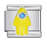 M&S Breloque en acier inoxydable 18 carats avec croix Jésus mauvais œil pour anniversaire, camélia, maman, fille, chien, chat, 9 mm, compatible avec bracelet Nomination, 0, Métal, Pas de gemme