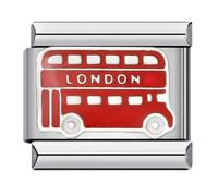 M&S London Breloque en acier inoxydable 9 mm Motif bus palmier anniversaire dauphin Compatible avec bracelet Nomination, Bunch Red Rose Plant Flower, Métal, Pas de gemme