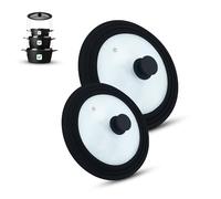 M.S.N Lot de 2 couvercles, en verre, pour casseroles et poêles de 16/18/20 cm et 24/26/28 cm, avec soupape d'échappement et bord en silicone noirs