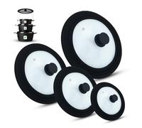 M.S.N Lot de 4 couvercles universels en verre, pour casseroles et poêles de 16/18/20 cm, 20/22/24 cm, 24/26/28 cm et 28/30/32 cm, avec valve d'échappement et bord en silicone, noirs