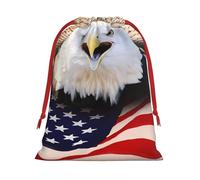 M Sac à cordon de serrage - Sacs de vacances festifs avec aigle à tête blanche patriotique avec imprimé drapeau américain, pochettes en peluche réutilisables