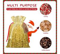 M Sac de Noël avec cordon de serrage pour décoration familiale - Or Bling imprimé toile de jute pour emballage de friandises