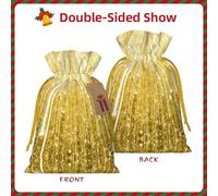 M Sac de Noël avec cordon de serrage pour décoration familiale - Or Bling imprimé toile de jute pour emballage de friandises