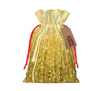 M Sac de Noël avec cordon de serrage pour décoration familiale - Or Bling imprimé toile de jute pour emballage de friandises