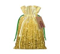 M Sac de Noël avec cordon de serrage pour décoration familiale - Or Bling imprimé toile de jute pour emballage de friandises
