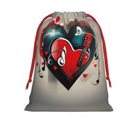 M Sac de Noël avec cordon de serrage - Réutilisable, motif triple, amour et musique, sacs de vacances, cadeaux de mariage, sacs d'anniversaire