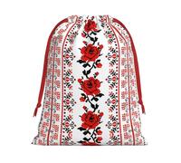 M Sac de Noël avec cordon de serrage - Réutilisable, style broderie ukrainienne, sacs de fête de Noël, friandises et cadeaux pour les vacances, les mariages