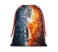M Sac de Noël avec cordon de serrage - Sacs de fête de Noël à imprimé de microphone de glace et de feu, pochettes de vacances réutilisables en peluche