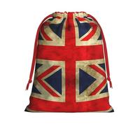 M Sac de Noël avec cordon de serrage - Sacs de vacances festifs avec imprimé drapeau britannique vintage, pochettes en peluche réutilisables