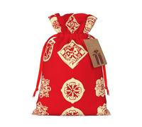 M Sac de Noël réutilisable - Affichage d'icônes de bon augure avec cordon de serrage pour Noël, vacances, fête, mariage, anniversaire