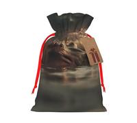 M Sac de Noël réutilisable - Hippopotame observant la rive Pochette cadeau avec cordon de serrage pour Noël, vacances, fête, mariage, anniversaire