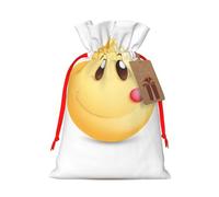 M Sac de Noël réutilisable - Joli symbole smiley imprimé complet avec cordon de serrage pour Noël, vacances, fête, mariage, anniversaire