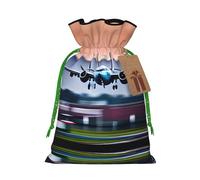 M Sac de Noël réutilisable - Pochette cadeau avec cordon de serrage imprimé avion mouche pour vacances, anniversaire et mariage