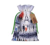 M Sacs de Noël avec cordon de serrage - Paris City Tree Tour Eiffel Art Print Noël Fête Vacances Pochettes pour mariages, anniversaires