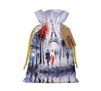 M Sacs de Noël avec cordon de serrage - Paris City Tree Tour Eiffel Art Print Noël Fête Vacances Pochettes pour mariages, anniversaires