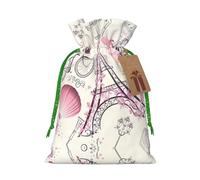 M Sacs de Noël avec cordon de serrage - Tour Eiffel Paris Fleur Imprimée Noël Fête Vacances Pochettes pour Mariages Anniversaire