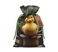 M Sacs de Noël - Caneton dans un chapeau imprimé Vacances avec cordon de serrage Pochettes cadeaux pour Noël, anniversaire, mariage et fêtes