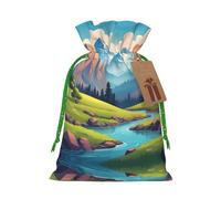 M Sacs de Noël - Montagnes vertes et eaux claires avec cordon de serrage pour Noël, anniversaire, mariage et fête