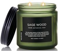 M&SENSE Bougie Parfumée Sauge Boisée, 330g Cire de Soja Naturelle à Deux Mèches, 70 Heures de Combustion, Cadeau Aromathérapie pour Relaxation Méditation, Décoration Maison Salon