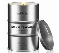M&SENSE Bougie parfumées Bois de Teck Intense | 320g, Arôme profond et forestier 70h, Bougies noires bio pour bureau masculin, Cadeau papa pour passionnés de design naturel