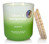 M&SENSE Bougie Parfumées Sauge & Eucalyptus - Bougie d'Intérieur Purifiante 400g, Arôme Naturel pour Salon/SPA, Cadeau Zen 100% Cire Végétale 80h Combustion