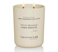 M&SENSE Bougies de Soja 470g en Verre, Brise de Lin, 110H Combustion, Cire de Soja Naturelle Bougie Non Toxique, Double mèche en Coton, Aromathérapie Relax, Cadeau de Luxe Femmes & Maman