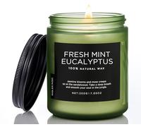 M&SENSE Bougies Parfumées en Soja Menthe à l’Eucalyptus 200g - 50h Parfum Rafraîchissant/Purifiant, Aromathérapie Détente/Bien-Être/Respiration Profonde