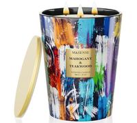 M&SENSE Grande Bougie Parfumée 3 Mèches, 990g Cire de Soja Acajou et Bois de Teck, 150 Heures, Bougie Décorative Luxe Verre Peinture à l'Huile, Cadeau Maison Bureau Concentration Homme Femme