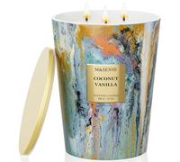 M&SENSE Grande Bougie Parfumée 3 Mèches, 990g Cire de Soja 'Coco et Vanille' Ananas Santal, 150 Heures, Bougie Décorative Luxe Verre, Cadeau Maison Relaxation Femme Maman Évasion Tropicale