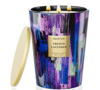 M&SENSE Grande Bougie Parfumée 3 Mèches, 990g Cire de Soja Naturelle 'Lavande Française' Aromathérapie Sommeil, 150 Heures, Bougie Décorative Luxe, Cadeau Relaxation Anti Stress Bain Femme Maman