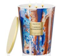 M&SENSE Grande Bougie Parfumée 3 Mèches, 990g Cire de Soja 'Vanille et Santal' Aromathérapie Yoga Méditation, 150 Heures, Bougie Décorative Luxe Verre, Cadeau Relaxation Zen Homme Femme
