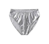 (M,Silver)Mens Wet Look Patent Leather Briefs Underwear Elastic Waistband Underpants For Club Pole Dancing