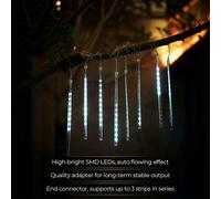 M.TK Guirlande Lumineuse Pluie de Météores avec 15 Tubes et 720 LED - Effet Gouttes de Pluie, Guirlande Étanche en Forme de Stalactites pour Sapin de Noël (Blanc)