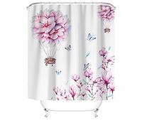 M&W DAS DESIGN Rideau de douche asiatique en fleurs de cerisier ballon plantes japonaises textile rose rideau résistant à la moisissure et lavable avec 12 anneaux en C Poids inférieur 180 x 200 cm (l