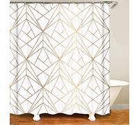 M&W DAS DESIGN Rideau de douche doré ligne jaune triangles salle de bain rideau textile anti-moisissure lavable rideau de douche 12 anneaux en C poids bas