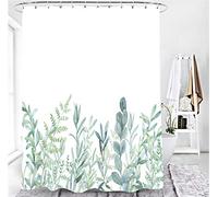 M&W DAS DESIGN Rideau de douche en textile avec motif feuilles vertes et fleurs - Avec effet anti-moisissure - Lavable - Avec 12 anneaux en C avec poids en bas 180 x 200 cm (l x h)