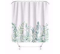 M&W DAS DESIGN Rideau de douche en textile avec motif feuilles vertes et fleurs - Avec effet anti-moisissure - Lavable - Avec 12 anneaux en C avec poids en bas 180 x 180 cm (l x H)