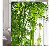 M&W DAS DESIGN Rideau de douche en textile de bambou - Vert exotique - Motif forêt d'arbre de bambou - Résistant à la moisissure - Avec 12 anneaux en C - Poids inférieur
