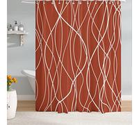 M&W DAS DESIGN Rideau de douche en tissu polyester, avec lignes, anti-moisissure, imperméable avec 12 anneaux en C, ourlet lesté, simple minimaliste, couleur résistante, 180 x 200 cm