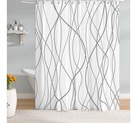 M&W DAS DESIGN Rideau de douche en tissu polyester, avec lignes, anti-moisissure, imperméable avec 12 anneaux en C, ourlet lesté, simple minimaliste, couleur résistante, 180 x 200 cm