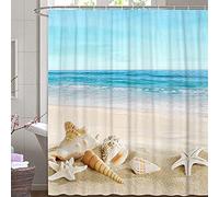 M&W DAS DESIGN Rideau de douche, mer, côte, pastel, plage, océan, coquillages, étoile de mer, ciel, rideau résistant à la moisissure, bleu turquoise, vagues, relax, avec 12 anneaux en C, poids