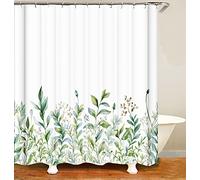 M&W DAS DESIGN Rideau de douche, style vintage, motif de plantes, de jardin, de plantes, en textile, jaune, vert, nature, pour croissance, calme, résistant à la moisissure, motif feuilles, résistant