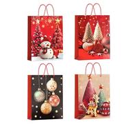 M&W DasDesign Lot de 12 grands sacs cadeaux de Noël 3D avec 4 motifs festifs (3 par motif), y compris des éléments 3D, parfaits pour les cadeaux de Noël, robustes et réutilisables