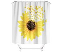 M&W DasDesign Rideau de douche, en textile, motif feuilles, tournesol, plantes, papillons, pour salle de bain, motif feuilles, anti-moisissure, lavable, avec 12 anneaux en C, poids inférieur : 180 x