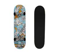 M.Y X-Skate 'Blue Sketch' Skateboard complet 78,7 cm double kick pour enfants, adolescents et adultes Plateau en bouleau 7 plis Roulements ABEC 7 pour tricks et skateparks