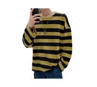 (M,Yellow)Men's Striped Sweatshirt Crew Neck Long Sleeve Casual Loose Fit Top for Youth Men Fashion Apparel