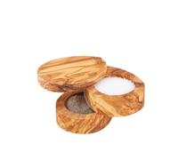 M´Zaytouna - Récipient à sel et poivre, récipient à épices, deux compartiments avec couvercle, 100 % bio, récipient à sel en bois d'olivier pur, boîte à épices en bois, fait main
