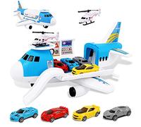 m zimoon Avions Jouets Transporteur Ensemble avec 4 Voitures, 1 pièces Hélicoptère Jouet et 1 Bricolage Autocollants Cadeau pour 3-12 Ans Garçons Filles