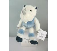 M1. DOUDOU PELUCHE HISTOIRE D'OURS RHINOCEROS Rhinou BLEU BLANC PAILLETTE NEUF
